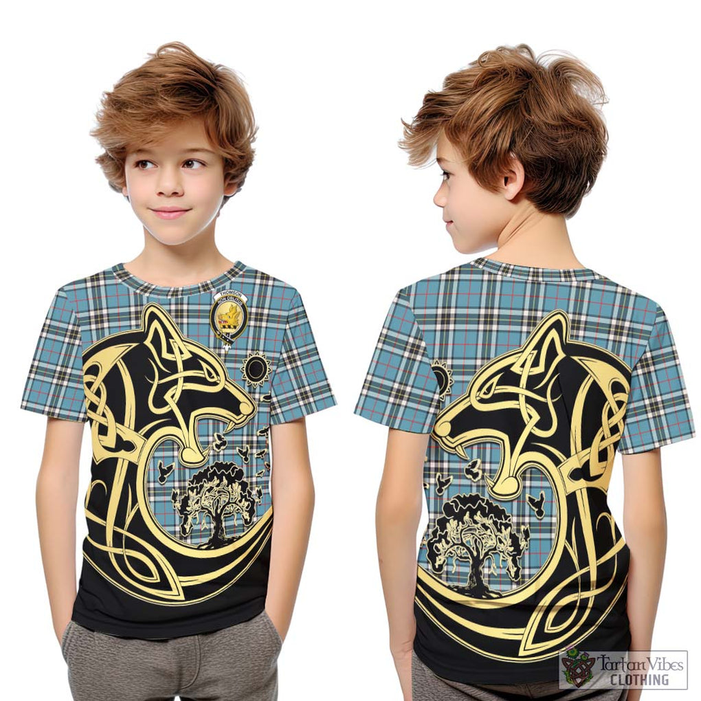 Thompson (Thomson) Tartan Kid T-Shirt with Family Crest Celtic Wolf Style Youth XL Size14 - Tartan Vibes Clothing