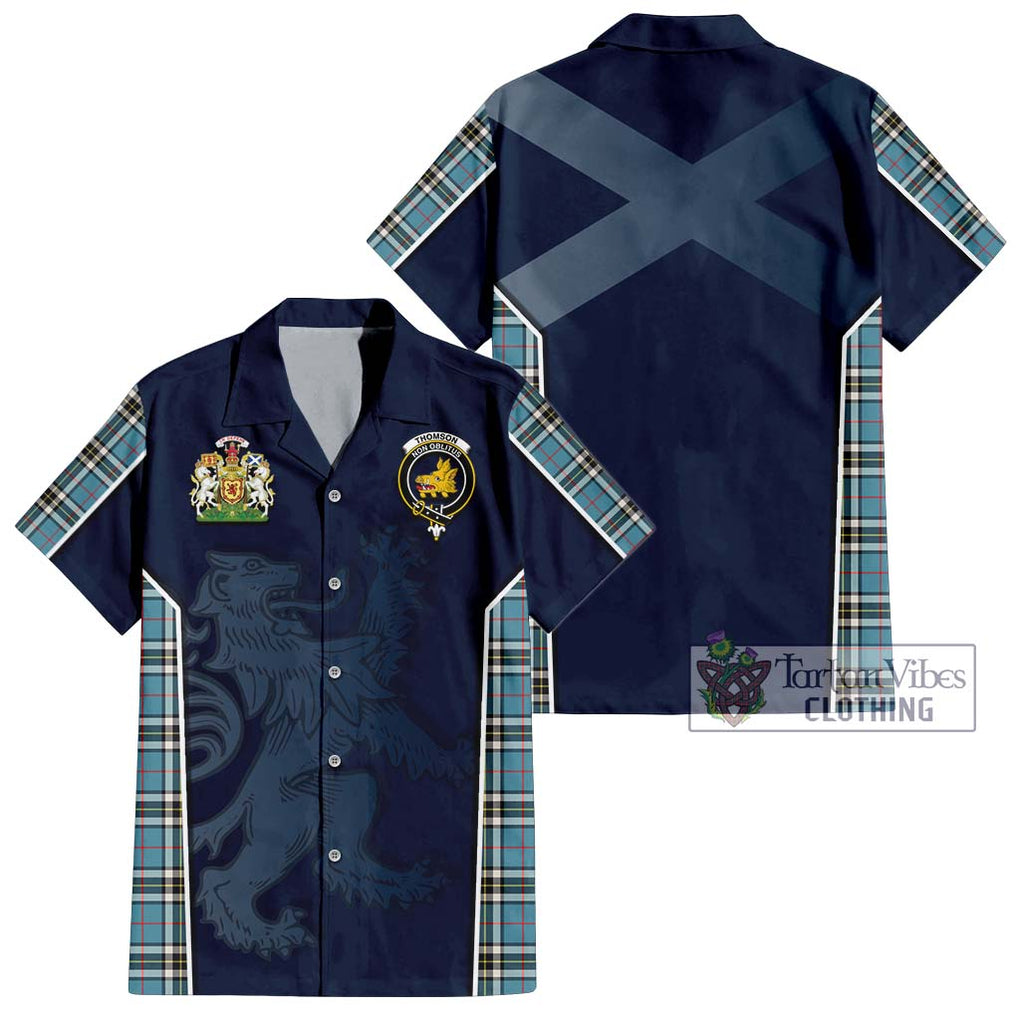 Thompson (Thomson) Tartan Short Sleeve Button Shirt with Family Crest and Lion Rampant Vibes Sport Style Kid - Tartan Vibes Clothing