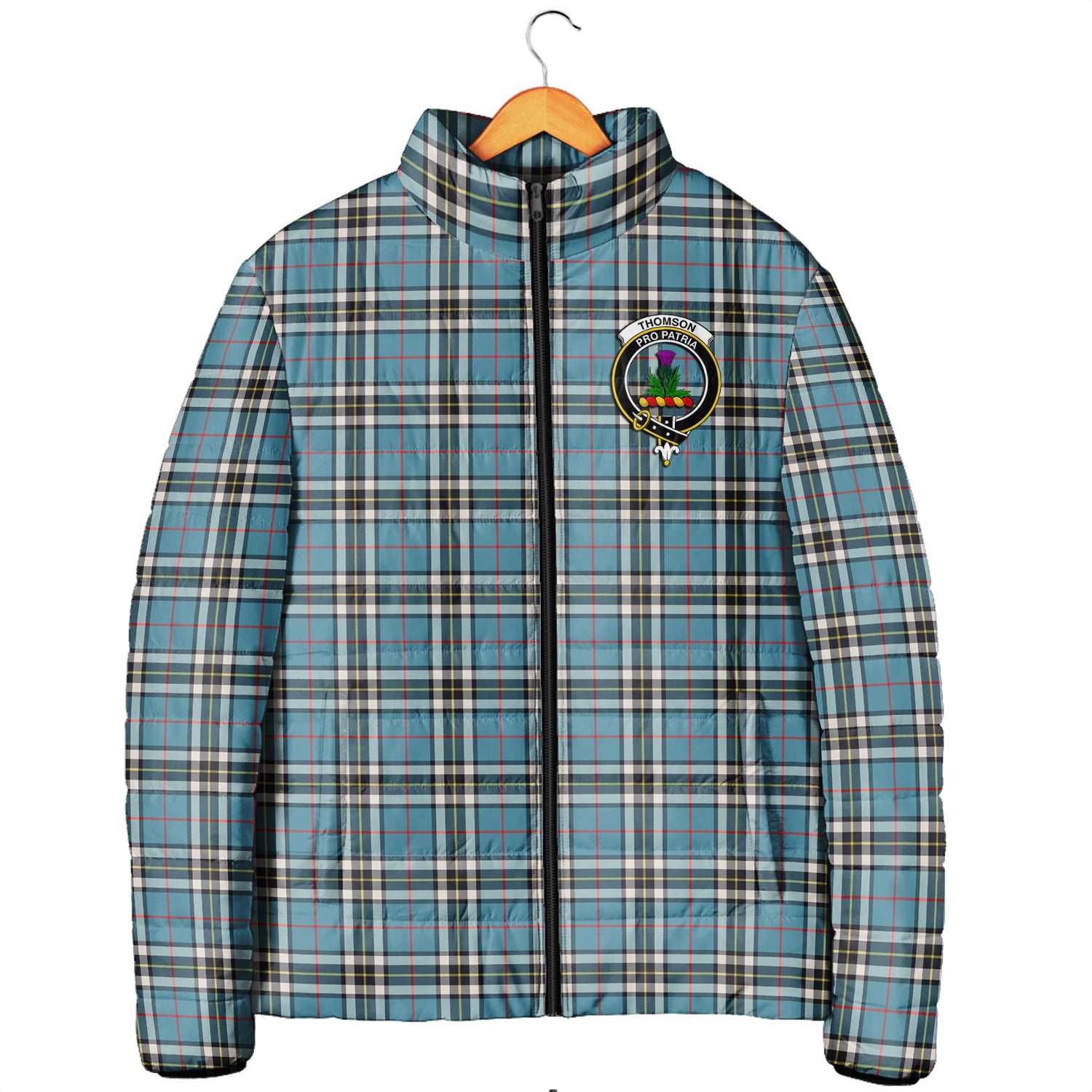 Thompson (Thomson) Tartan Padded Jacket with Family Crest Men's Padded Jacket - Tartan Vibes Clothing