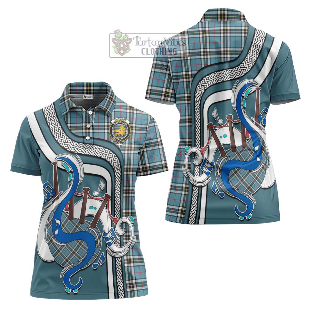 Thompson (Thomson) Tartan Women's Polo Shirt with Epic Bagpipe Style Women - Tartanvibesclothing Shop