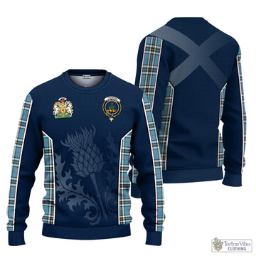 Thompson (Thomson) Tartan Knitted Sweatshirt with Family Crest and Scottish Thistle Vibes Sport Style