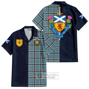 Thompson (Thomson) Tartan Short Sleeve Button Shirt Alba with Scottish Lion Royal Arm Half Style