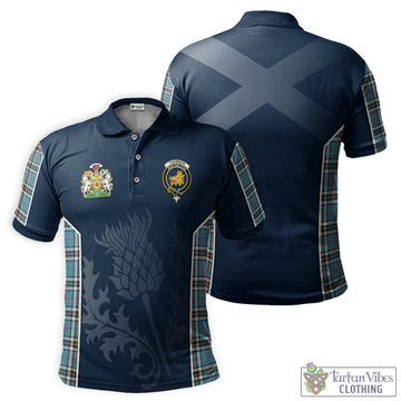 Thomson Tartan Men's Polo Shirt with Family Crest and Scottish Thistle Vibes Sport Style