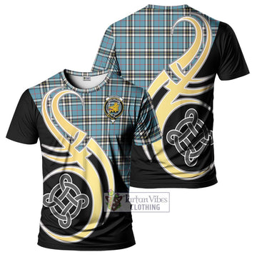 Thomson Tartan T-Shirt with Family Crest and Celtic Symbol Style