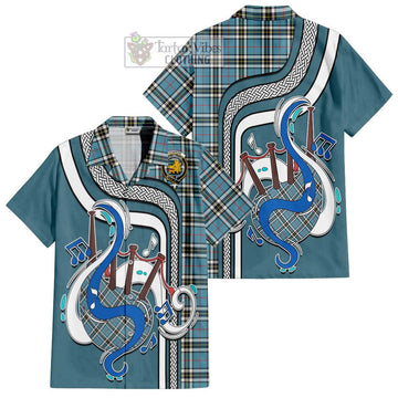 Thompson (Thomson) Tartan Short Sleeve Button Shirt with Epic Bagpipe Style