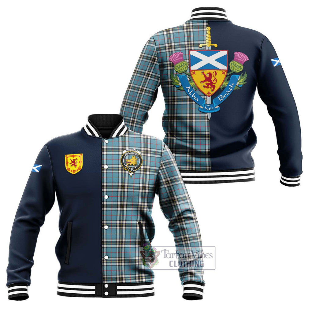 Tartan Vibes Clothing Thomson Tartan Baseball Jacket with Scottish Lion Royal Arm Half Style