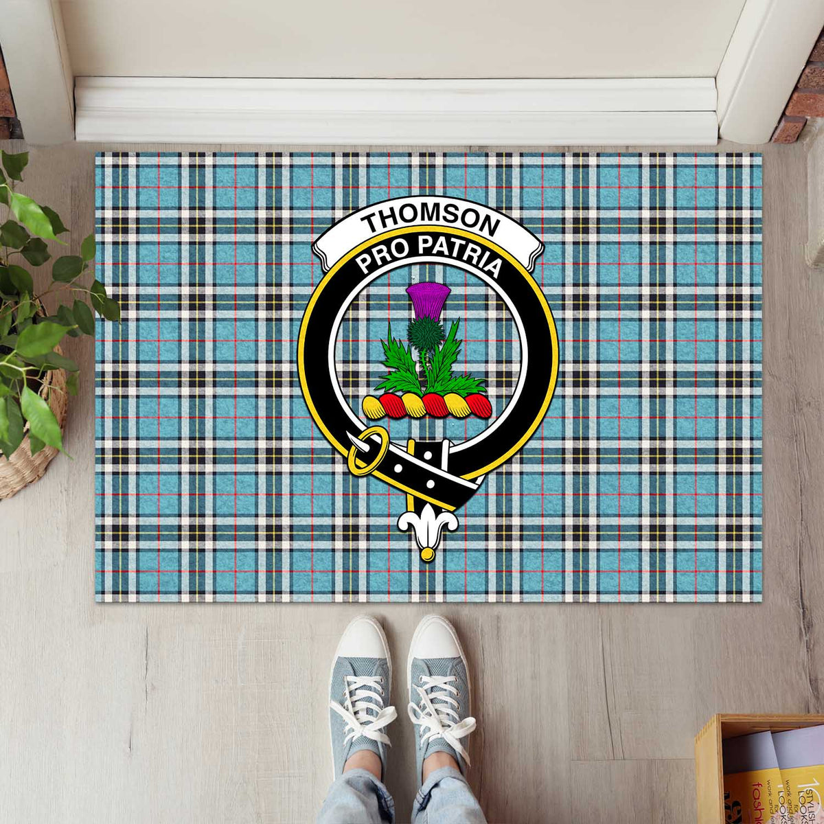 Thompson (Thomson) Tartan Rubber Doormat with Family Crest L 60*90cm - Tartan Vibes Clothing