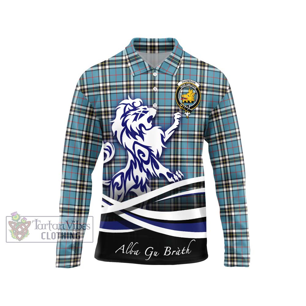 Thompson (Thomson) Tartan Long Sleeve Polo Shirt with Alba Gu Brath Regal Lion Emblem Unisex - Tartanvibesclothing Shop