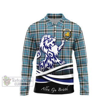 Thompson (Thomson) Tartan Long Sleeve Polo Shirt with Alba Gu Brath Regal Lion Emblem