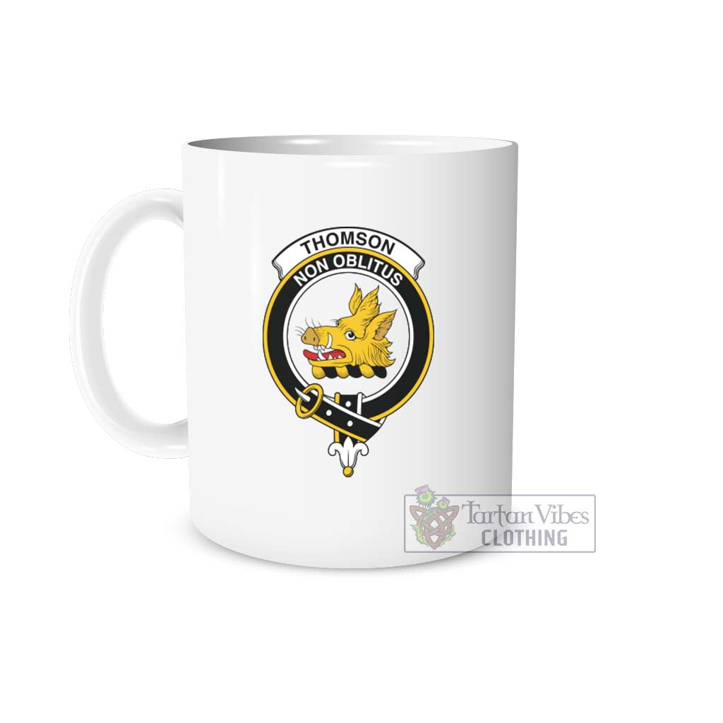 Thomson Family Crest Ceramic Mug White - 2D-tartanvibesclothing