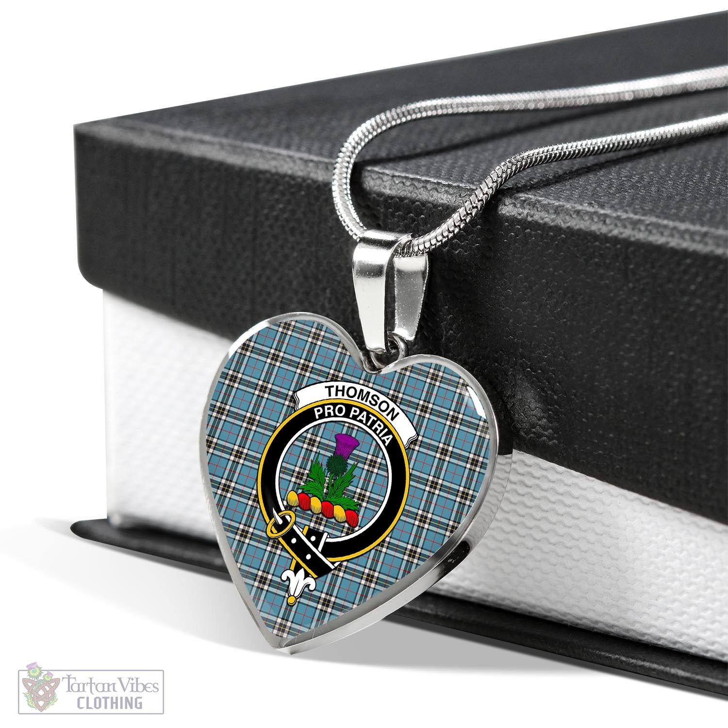 Tartan Vibes Clothing Thomson Tartan Heart Necklace with Family Crest