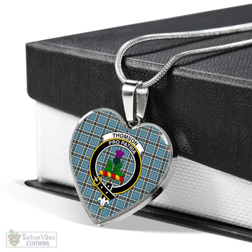 Thompson (Thomson) Tartan Heart Necklace with Family Crest