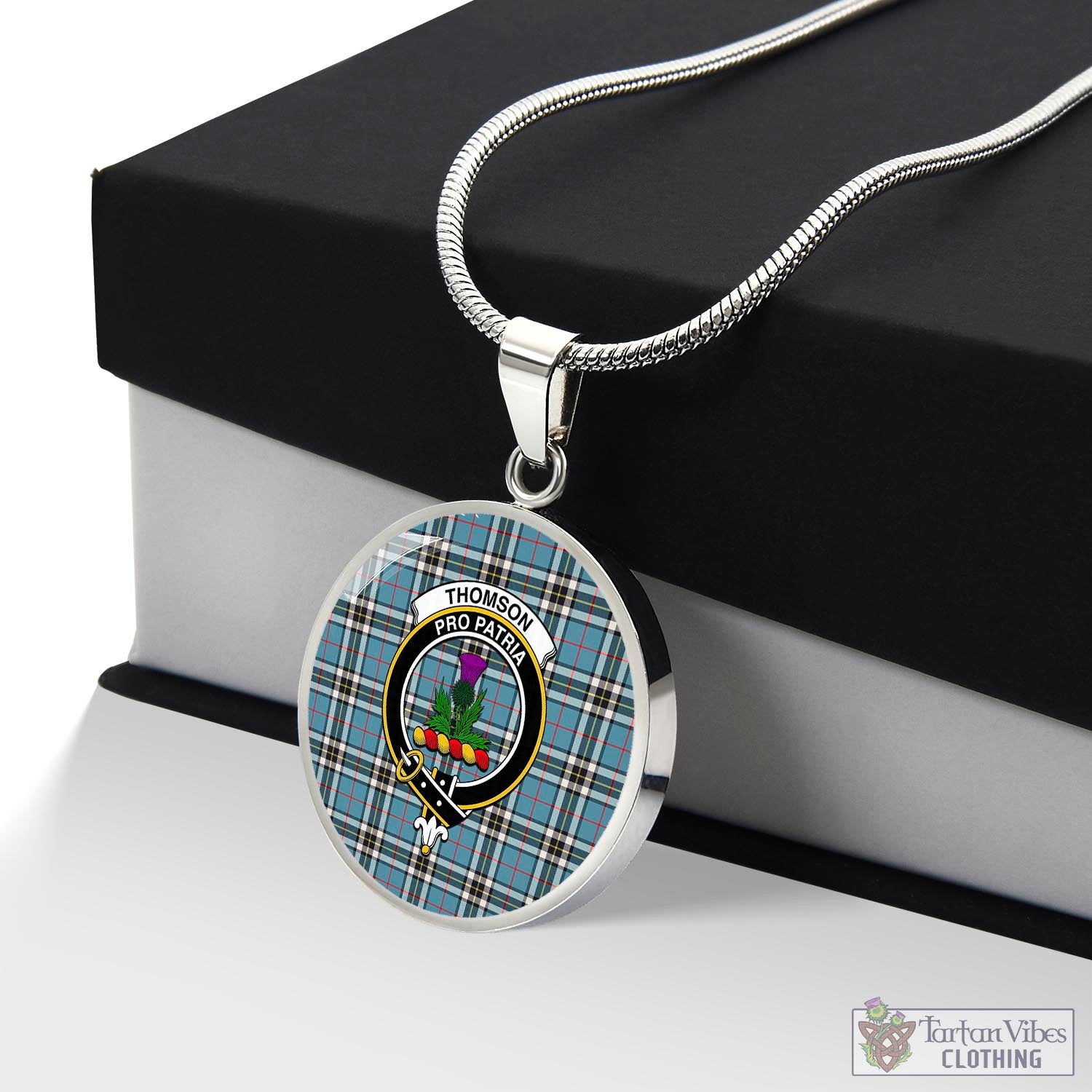 Tartan Vibes Clothing Thomson Tartan Circle Necklace with Family Crest