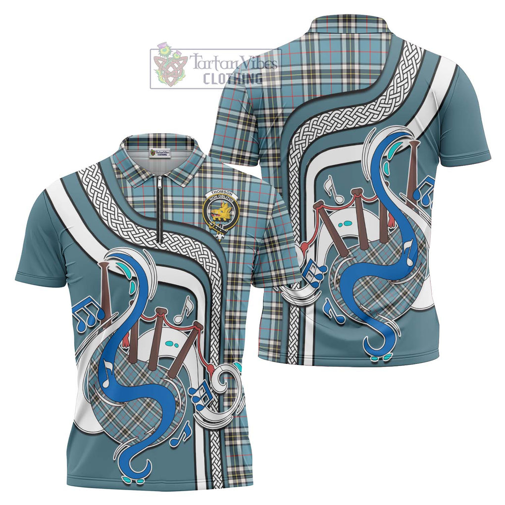 Thompson (Thomson) Tartan Zipper Polo Shirt with Epic Bagpipe Style Unisex - Tartanvibesclothing Shop