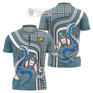 Thompson (Thomson) Tartan Zipper Polo Shirt with Epic Bagpipe Style