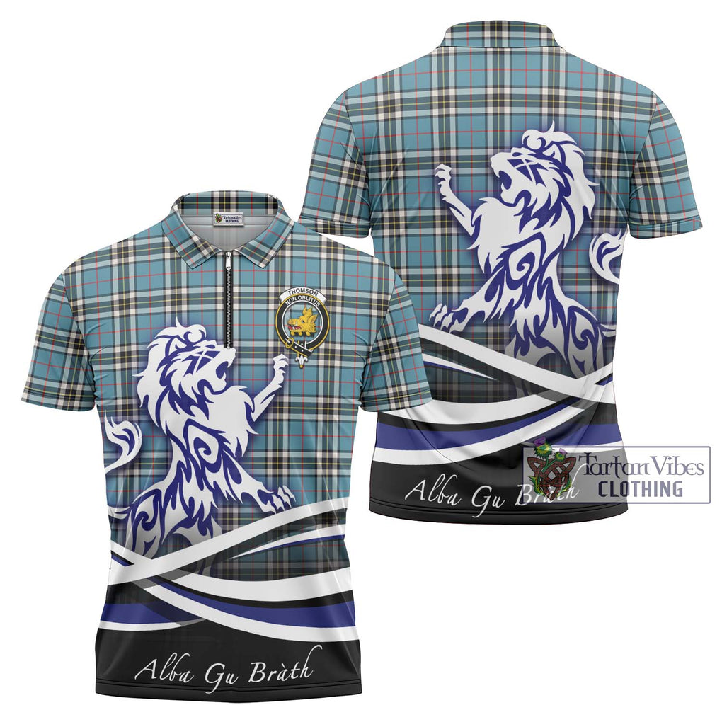 Thompson (Thomson) Tartan Zipper Polo Shirt with Alba Gu Brath Regal Lion Emblem Unisex - Tartanvibesclothing Shop