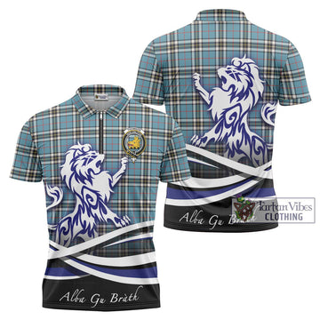 Thompson (Thomson) Tartan Zipper Polo Shirt with Alba Gu Brath Regal Lion Emblem