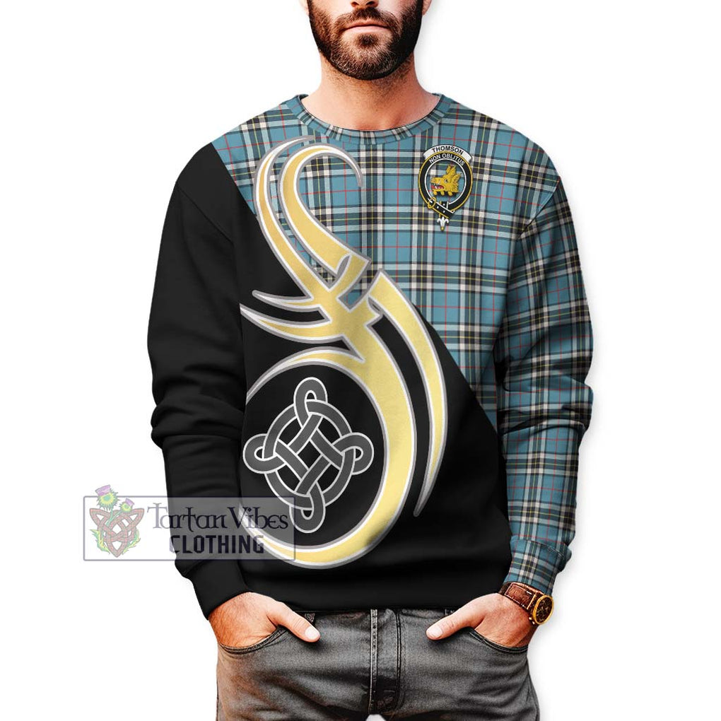 Thompson (Thomson) Tartan Sweatshirt with Family Crest and Celtic Symbol Style Unisex - Tartan Vibes Clothing