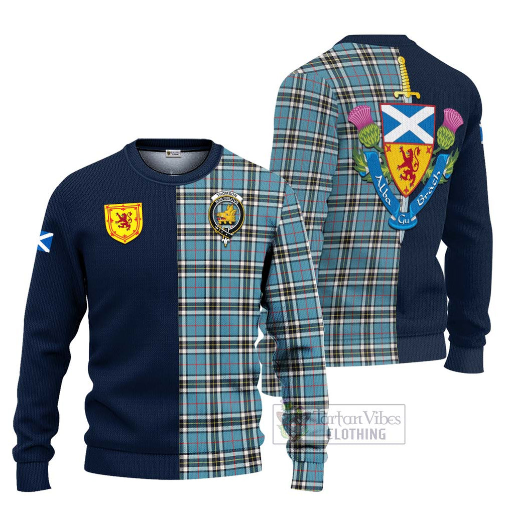 Tartan Vibes Clothing Thomson Tartan Knitted Sweater with Scottish Lion Royal Arm Half Style