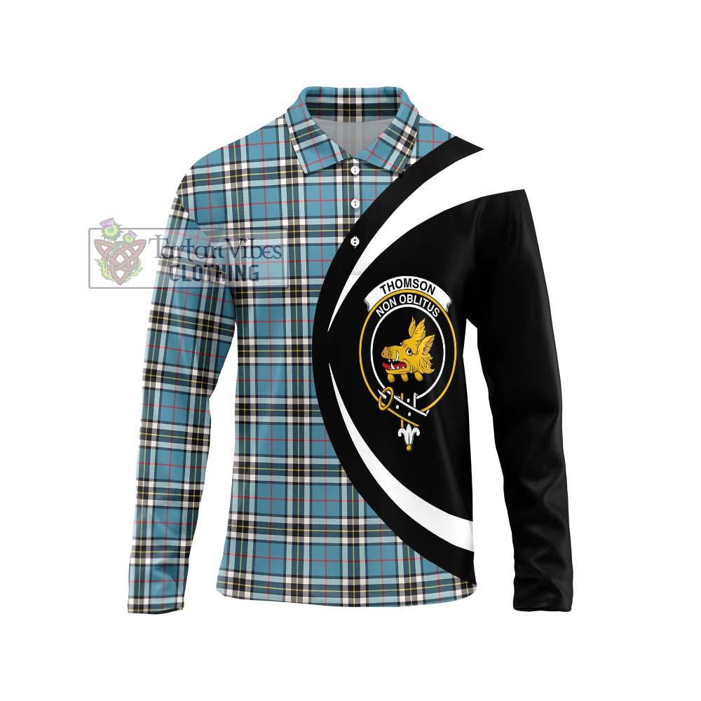 Thompson (Thomson) Tartan Long Sleeve Polo Shirt with Family Crest Circle Style Unisex - Tartan Vibes Clothing