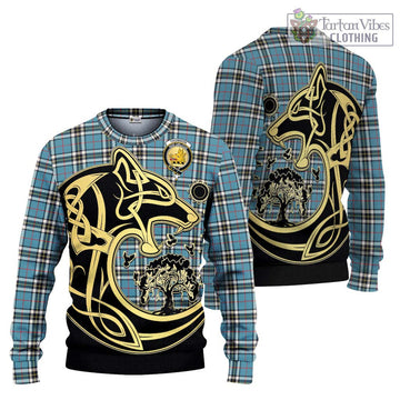 Thompson (Thomson) Tartan Ugly Sweater with Family Crest Celtic Wolf Style