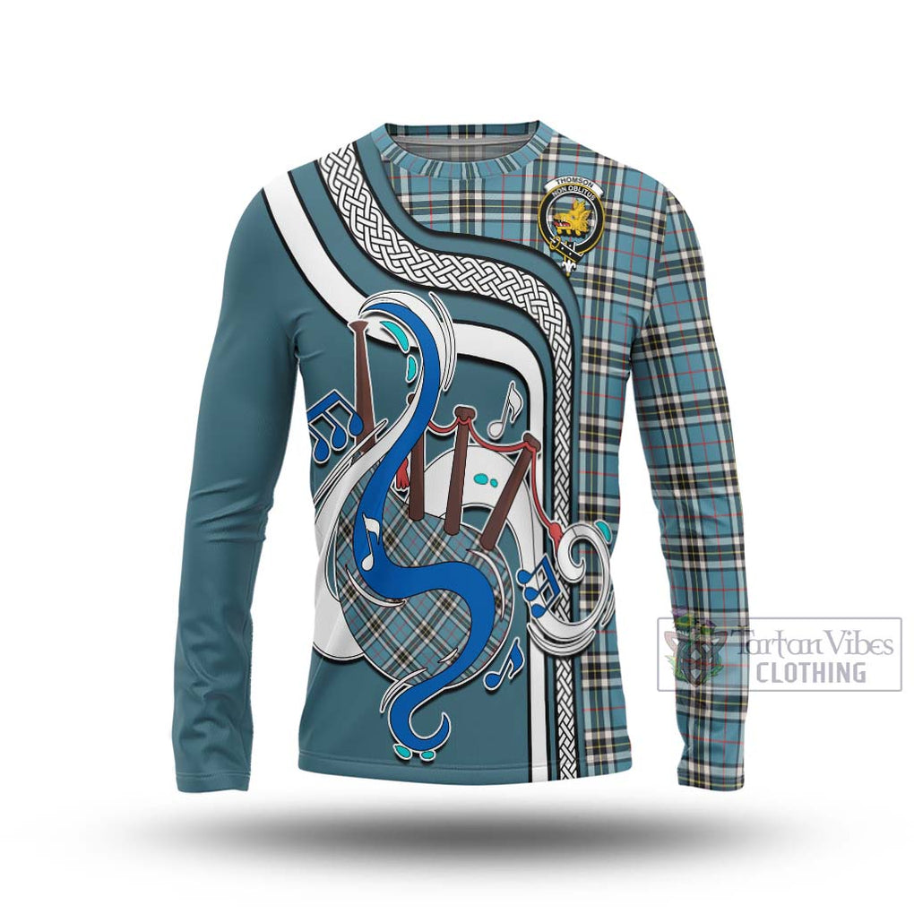 Tartan Vibes Clothing Thomson Tartan Long Sleeve T-Shirt with Epic Bagpipe Style