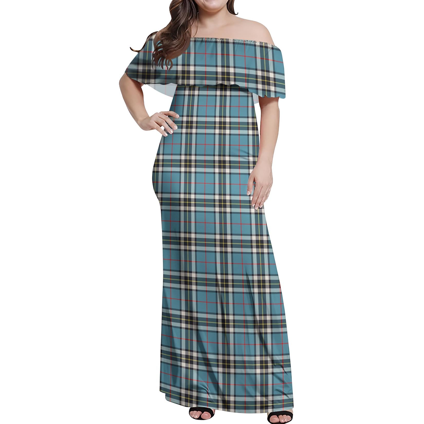 Thomson Tartan Off Shoulder Long Dress Women's Dress - Tartanvibesclothing