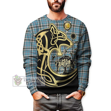 Thompson (Thomson) Tartan Sweatshirt with Family Crest Celtic Wolf Style