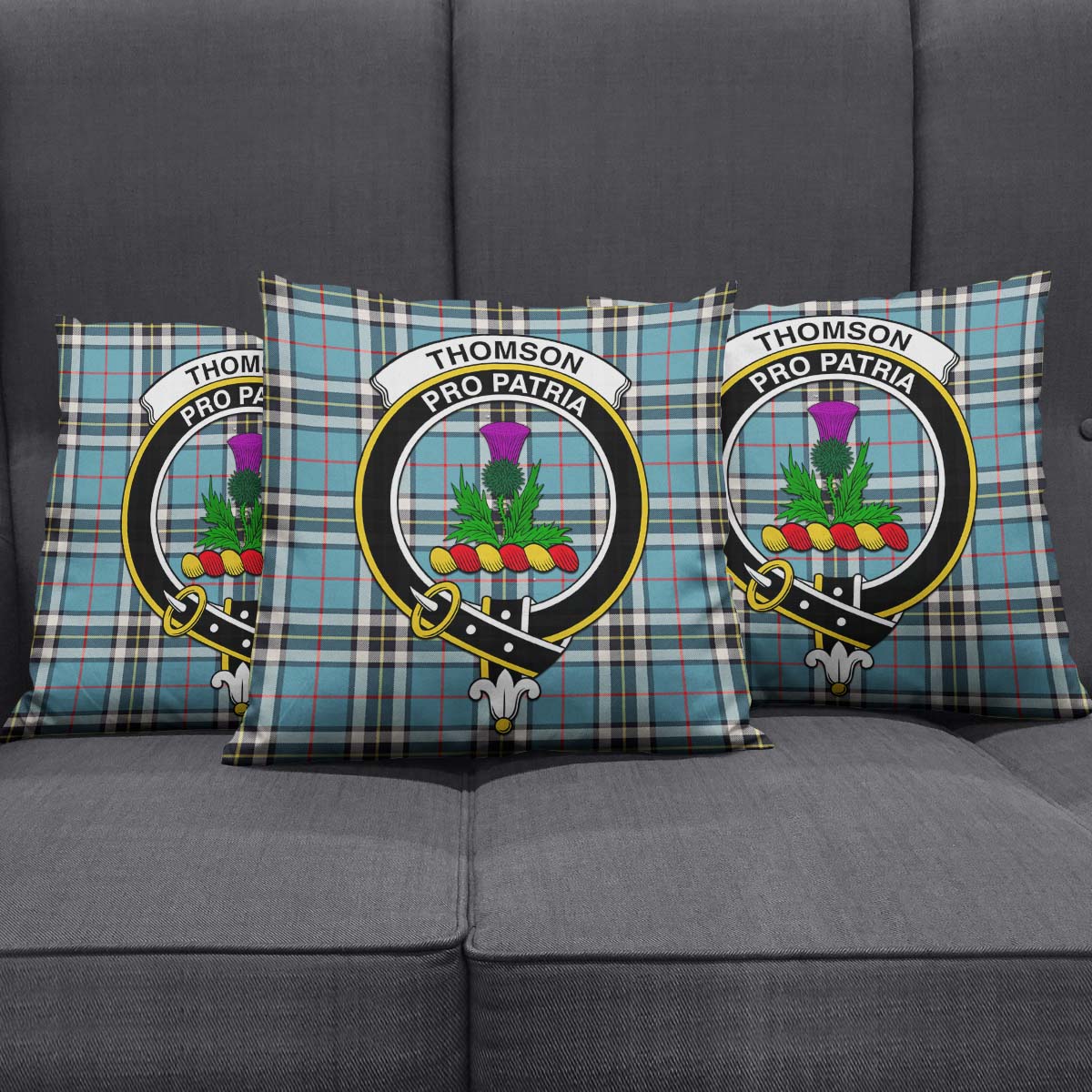 Thomson Tartan Pillow Cover with Family Crest Square Pillow Cover - Tartanvibesclothing