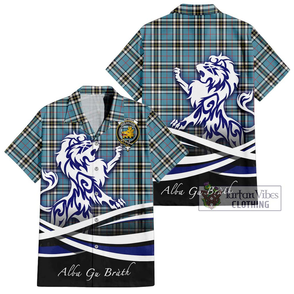 Thompson (Thomson) Tartan Short Sleeve Button Shirt with Alba Gu Brath Regal Lion Emblem Kid - Tartanvibesclothing Shop