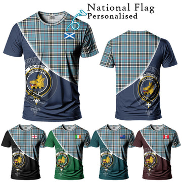 Thompson (Thomson) Tartan T-Shirt with Personalised National Flag and Family Crest Half Style