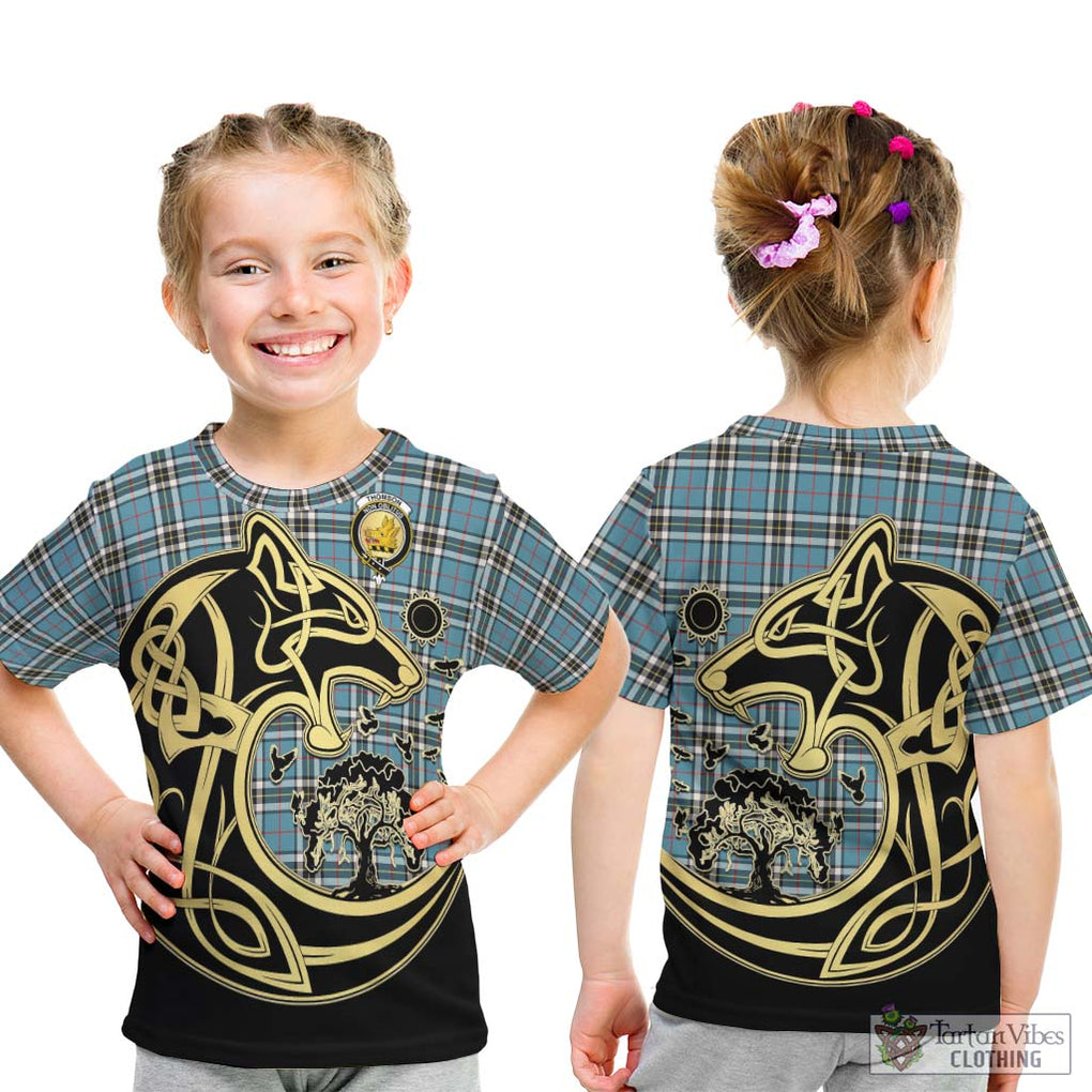 Thompson (Thomson) Tartan Kid T-Shirt with Family Crest Celtic Wolf Style - Tartan Vibes Clothing