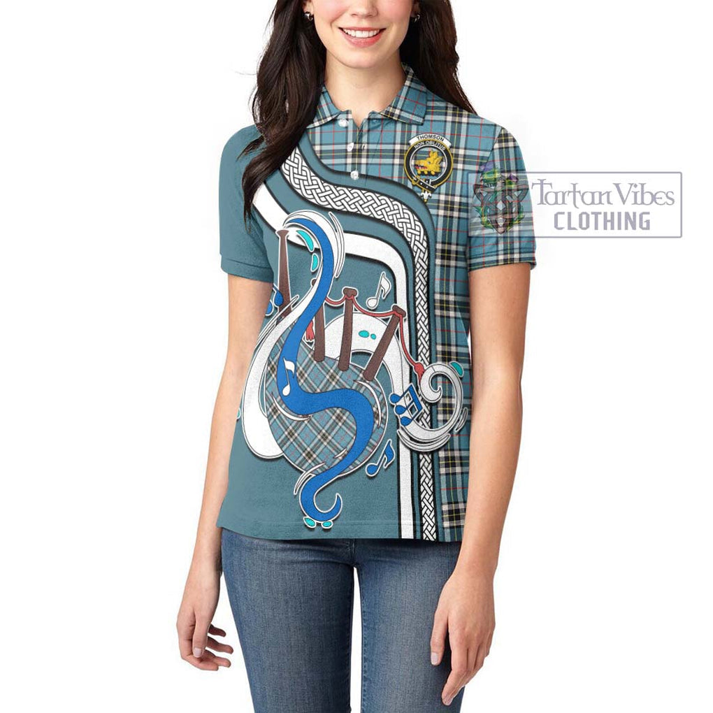 Thompson (Thomson) Tartan Women's Polo Shirt with Epic Bagpipe Style - Tartanvibesclothing Shop