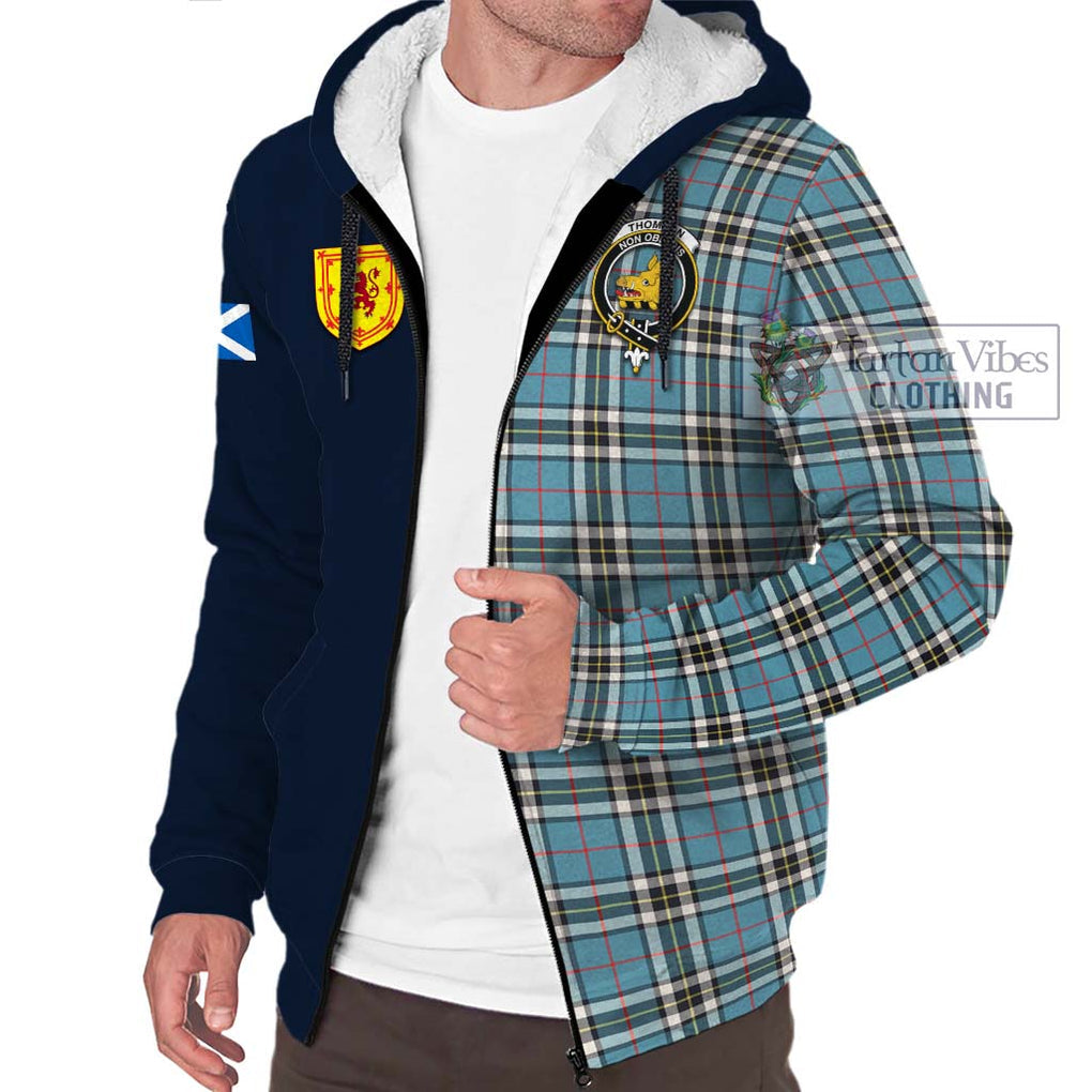 Tartan Vibes Clothing Thomson Tartan Sherpa Hoodie with Scottish Lion Royal Arm Half Style