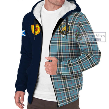 Thompson (Thomson) Tartan Sherpa Hoodie Alba with Scottish Lion Royal Arm Half Style