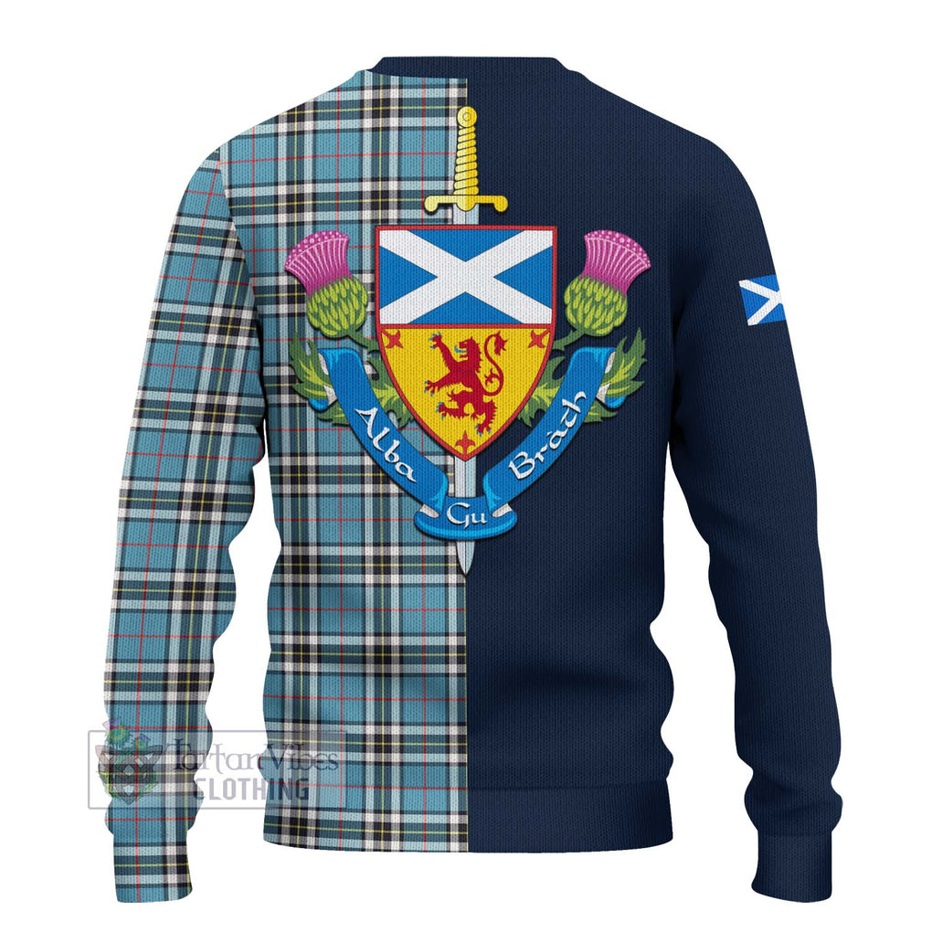 Tartan Vibes Clothing Thomson Tartan Knitted Sweater with Scottish Lion Royal Arm Half Style