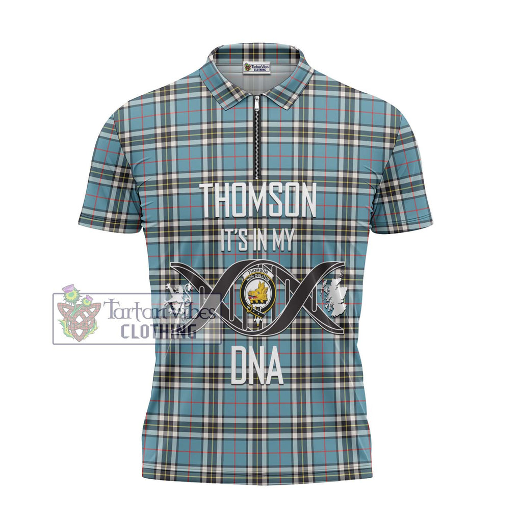 Thompson (Thomson) Tartan Zipper Polo Shirt with Family Crest DNA In Me Style - Tartanvibesclothing Shop