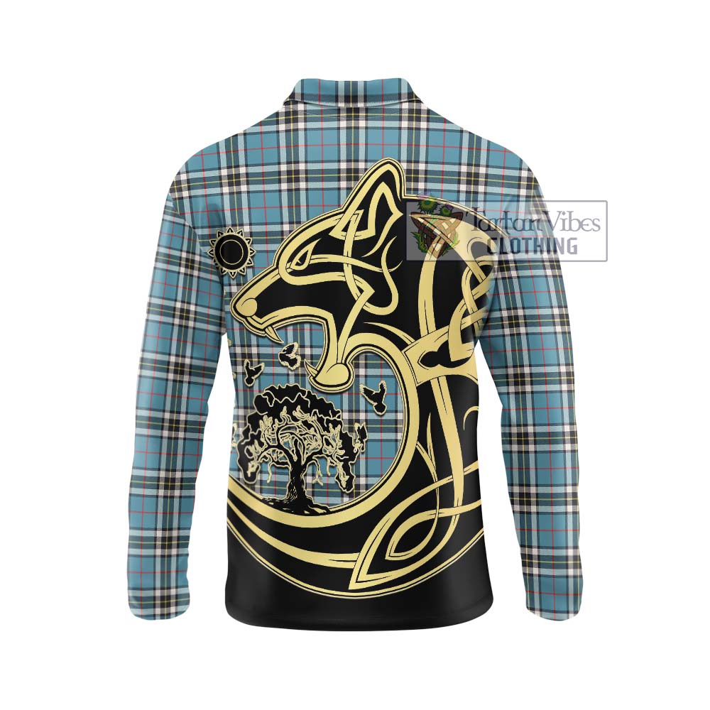 Thompson (Thomson) Tartan Long Sleeve Polo Shirt with Family Crest Celtic Wolf Style - Tartanvibesclothing Shop