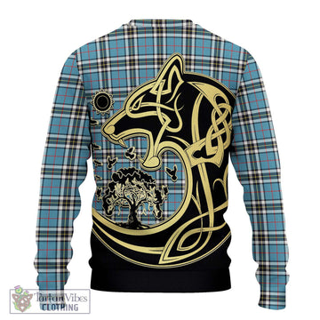 Thompson (Thomson) Tartan Ugly Sweater with Family Crest Celtic Wolf Style