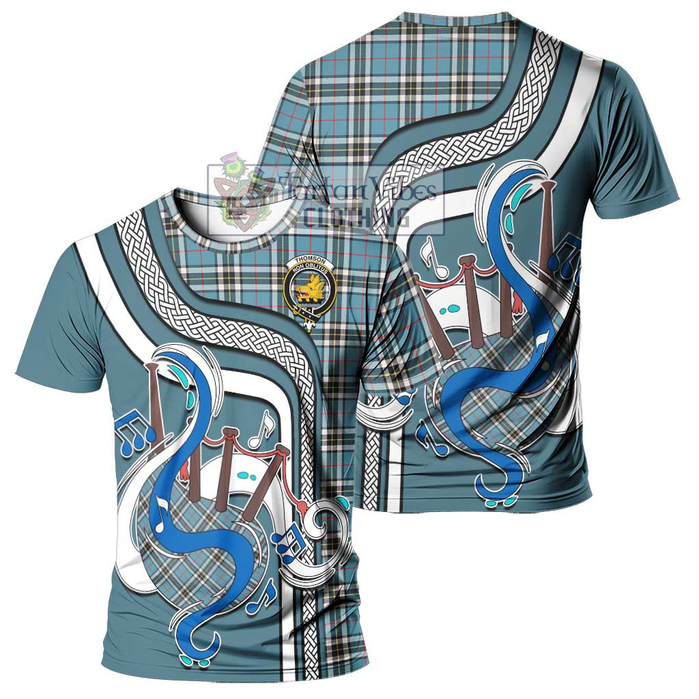 Thompson (Thomson) Tartan T-Shirt with Epic Bagpipe Style - Tartanvibesclothing Shop