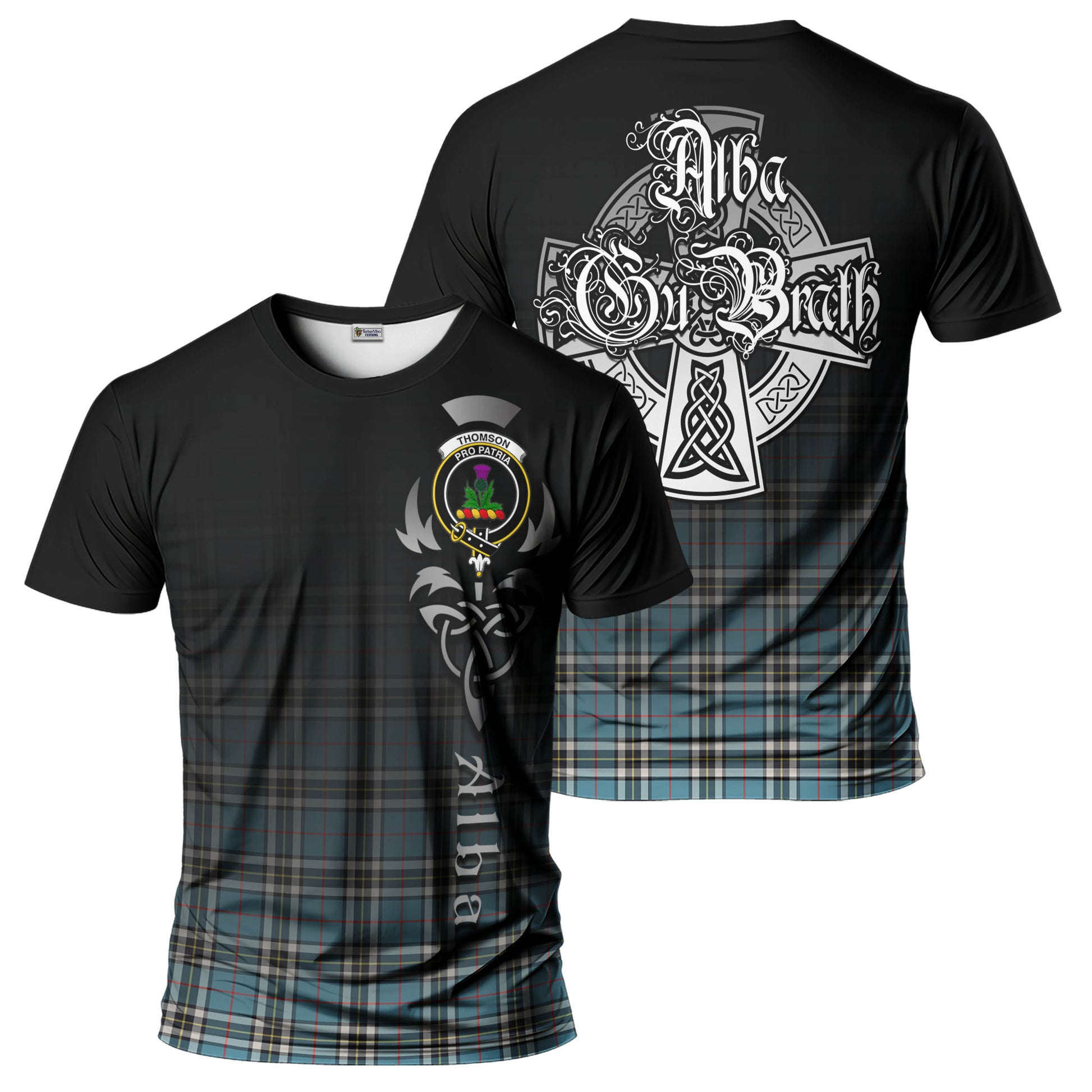 Tartan Vibes Clothing Thomson Tartan T-Shirt Featuring Alba Gu Brath Family Crest Celtic Inspired