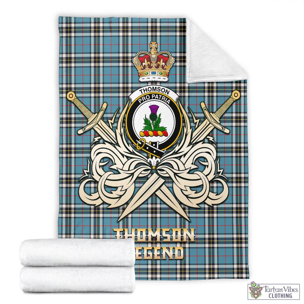 Tartan Vibes Clothing Thomson Tartan Blanket with Clan Crest and the Golden Sword of Courageous Legacy