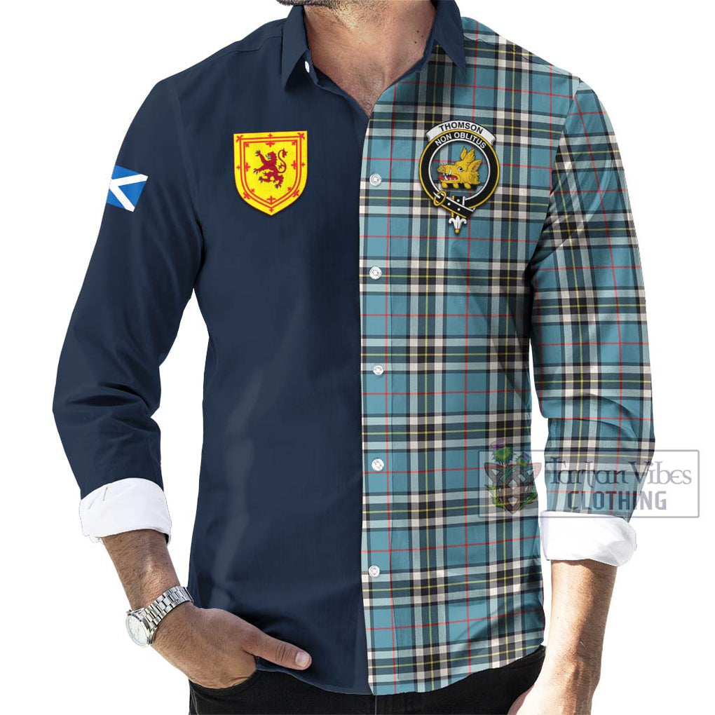 Tartan Vibes Clothing Thomson Tartan Long Sleeve Button Shirt with Scottish Lion Royal Arm Half Style