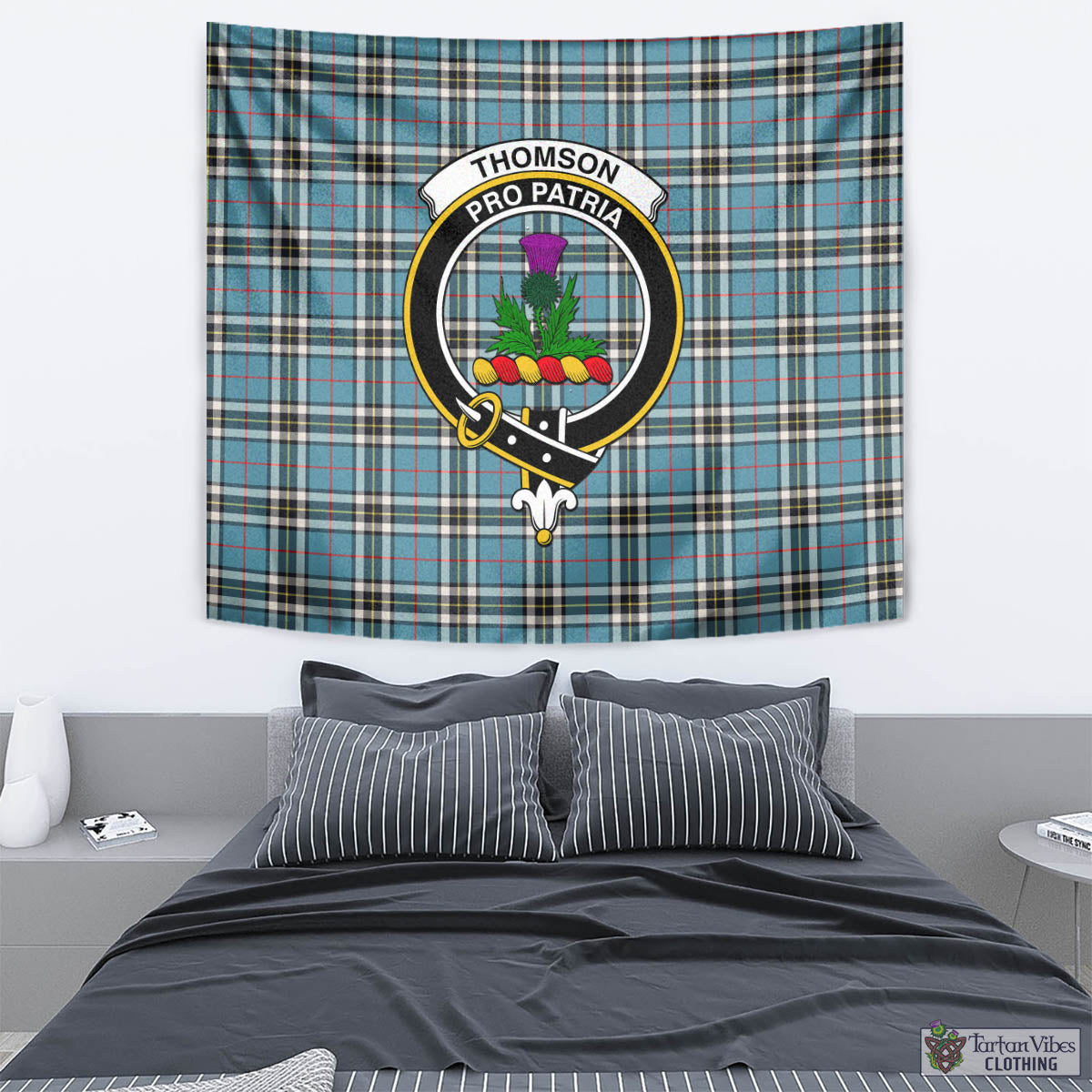 Tartan Vibes Clothing Thomson Tartan Tapestry Wall Hanging and Home Decor for Room with Family Crest