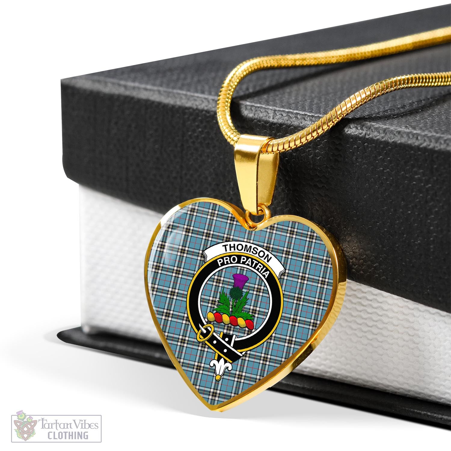 Tartan Vibes Clothing Thomson Tartan Heart Necklace with Family Crest