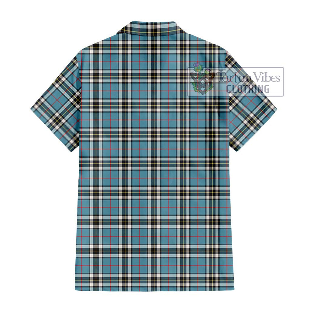 Thompson (Thomson) Tartan Short Sleeve Button Shirt with Family Crest DNA In Me Style - Tartanvibesclothing Shop