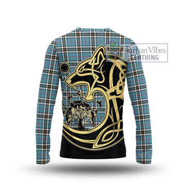 Thompson (Thomson) Tartan Long Sleeve T-Shirt with Family Crest Celtic Wolf Style