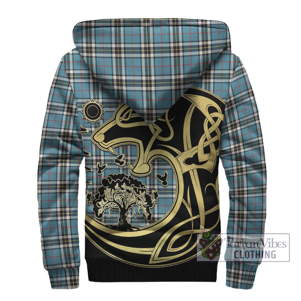 Thompson (Thomson) Tartan Sherpa Hoodie with Family Crest Celtic Wolf Style - Tartan Vibes Clothing