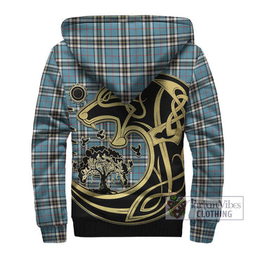 Thompson (Thomson) Tartan Sherpa Hoodie with Family Crest Celtic Wolf Style