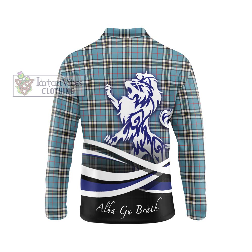 Thompson (Thomson) Tartan Long Sleeve Polo Shirt with Alba Gu Brath Regal Lion Emblem - Tartanvibesclothing Shop